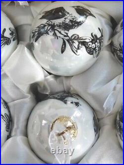 Frontgate Ornaments Box of 6 Birds, White and Black Pearl Color