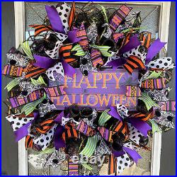 Fun Colorful Happy Halloween Fall Mesh Front Door Wreath Home Decoration Decor