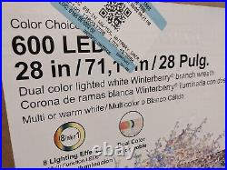 GE 28-in White Winterberry Branch KiWreath Color Changing LED Lights nib
