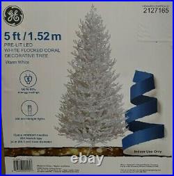 GE 5-ft Pre-Lit 300 LED Traditional Slim Flocked White Artificial Christmas Tree