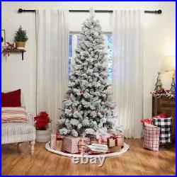 GE 7.5-ft Laurel Pine Pre-lit Traditional Flocked Artificial Christmas Tree