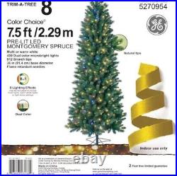 GE 7.5ft Montgomery Spruce Prelit Slim Christmas Tree 400 Color Choice LED Light