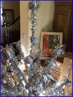 GORGEOUS 1969 Large Full Aluminum Christmas Tree 6' Pom Pom Topper Xlnt Cond