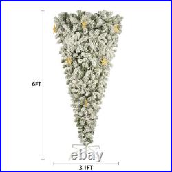 GO 6 FT Upside Down Christmas Tree with White Flocking, 360 LED Warm Lights