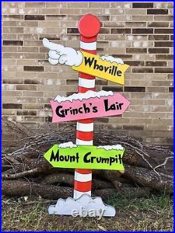 GRINCH Inspired WHOVILLE Sign Pole Lawn Yard Art Wooden Decoration