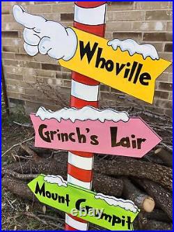 GRINCH Inspired WHOVILLE Sign Pole Lawn Yard Art Wooden Decoration