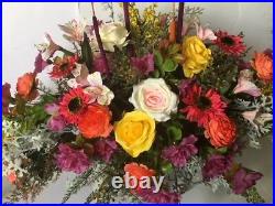Garden Rainbow Flowers for Headstone Cemetery Spray Grave Saddle and 2 side arrg