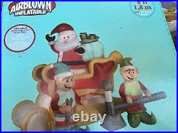 Gemmy 6' Christmas Lighted Animated Santa & Elves Fix Sleigh Airblown Inflatable