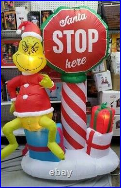 Gemmy 6ft Grinch with Santa Stop Here Sign Christmas Inflatable