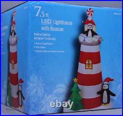 Gemmy 7.5 ft Lighthouse with Beacon Penguins Christmas Airblown Inflatable NIB