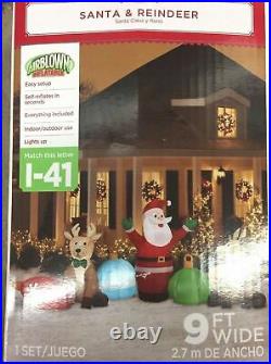Gemmy Airblown Inflatable Santa Reindeer Ornaments Clusters Scene 9' NEW