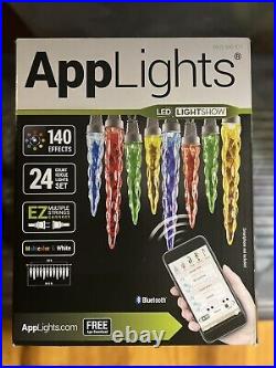Gemmy AppLights LED Lightshow 140 Effects 24 Count Icicle Lights NEW IN BOX