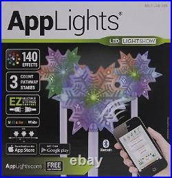 Gemmy AppLights LED Lightshow 3 Snowflake Pathway Stake 20.28 inch NIB