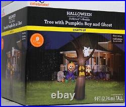 Gemmy Halloween 9 ft Tree with Pumpkin, Boy and Ghost Airblown Inflatable NIB