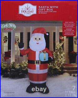 Gemmy Holiday Time 7 ft Santa with Gift Box Airblown Inflatable NIB