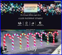 Gemmy Orchestra of Lights 8 Color Changing Candy Cane Christmas Pathway Markers