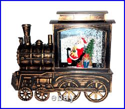Gerson Santa and Snowman Riding in Trains Lighted Musical Water Globe Set of 2