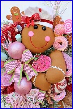 Gingerbread Christmas Wreath Girl Gingerbread Face Arms Legs Chef Hat Sprinkle