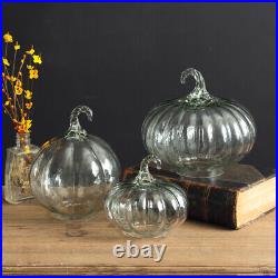 Glass Pumpkins Set of 3 Assorted Sizes Halloween Autumn