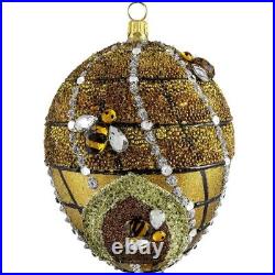 Glitterazzi Beehive Jeweled Egg Polish Glass Christmas Tree Ornament Bee Poland
