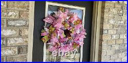 Glitz & Glam Pink Paradise Deco Mesh Front Door Wreath Summer Home Decoration