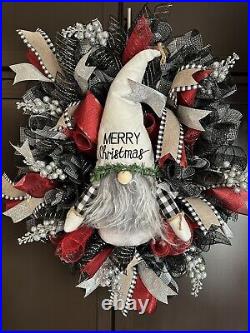 Gnome Christmas Wreath For Front Door. Adorable, Large And Handmade