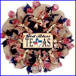God Bless Texas Handmade Burlap Deco Mesh Patriotic Wreath