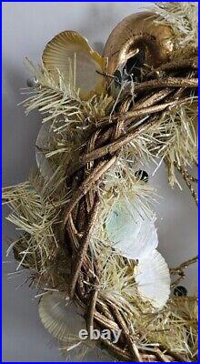 Gold Coastal Seashell Starfish Capiz Holiday Wreath Beach Home Decor Handmade