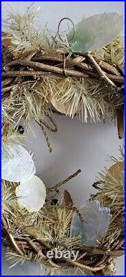 Gold Coastal Seashell Starfish Capiz Holiday Wreath Beach Home Decor Handmade