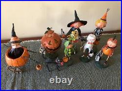 Group of Lori Mitchell Halloween Figures Cat Pumpkin Mummy Skeleton Witch