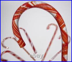 HAND BLOWN GLASS CHRISTMAS CANDY CANES SET OF 6, DIRWOOD GLASS, RED WHITE, n3745