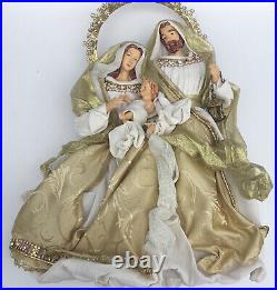 HOLY FAMILY HAND PAINTING CHRISTMAS TREE TOPPER DECORATION gold white- Used