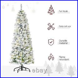 HOMCOM 6ft Prelit Snow-Flocked Artificial Christmas Tree, Slim Xmas Tree with