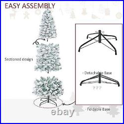 HOMCOM 6ft Prelit Snow-Flocked Artificial Christmas Tree, Slim Xmas Tree with