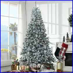HOMCOM 7.5' Flocked Artificial Christmas Tree with Cold White LED Lights