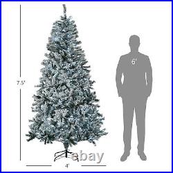 HOMCOM 7.5' Flocked Artificial Christmas Tree with Cold White LED Lights