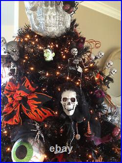 Halloween Decorated Black 7.5' Tree with over 50 Ornaments