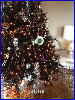 Halloween Decorated Black 7.5' Tree with over 50 Ornaments