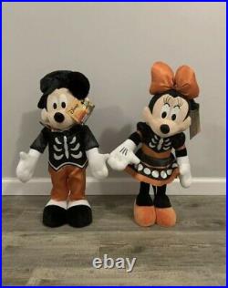 Halloween Disney 22in Mickey And Minnie BLK & ORG Skeleton Porch Greeter NWT