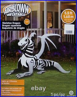 Halloween Gemmy 5.5 ft Light Up Skeleton Dragon Airblown Inflatable NIB