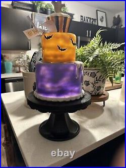 Halloween Ghost Cake Black Pedestal Haunted House Orange & Purple Decor TikTok
