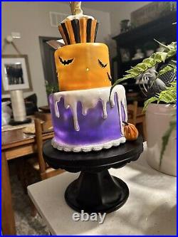 Halloween Ghost Cake Black Pedestal Haunted House Orange & Purple Decor TikTok