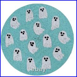Halloween Tik Tok Ghost Placemats Beaded Teal Turquoise Chargers HTF 6 Tableset