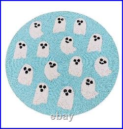 Halloween Tik Tok Ghost Placemats Beaded Teal Turquoise Chargers HTF 6 Tableset