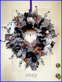 Halloween Wreath For Front Door, Whimsical Friendly Ghost 24 Wreath