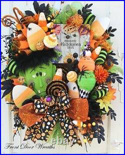 Halloween Wreath Frankenstein Spiders Lollipops Sprinkles Candy Corn Cupcake
