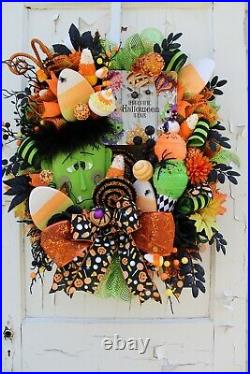 Halloween Wreath Frankenstein Spiders Lollipops Sprinkles Candy Corn Cupcake