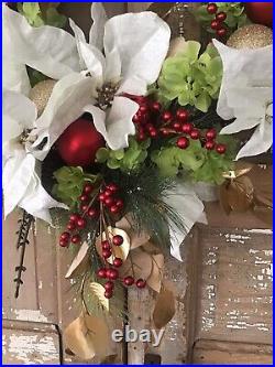 Handcrafted Designer Wreath Christmas 24 Poinsettia Red Green White