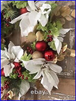 Handcrafted Designer Wreath Christmas 24 Poinsettia Red Green White