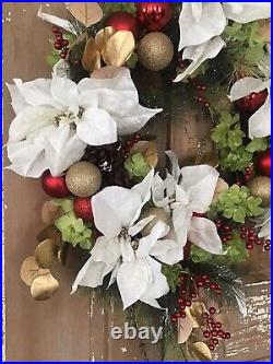 Handcrafted Designer Wreath Christmas 24 Poinsettia Red Green White